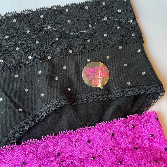 Victoria's Secret PINK Panties Womens Medium Purple Black Limited Edition Bling - Picture 4 of 8